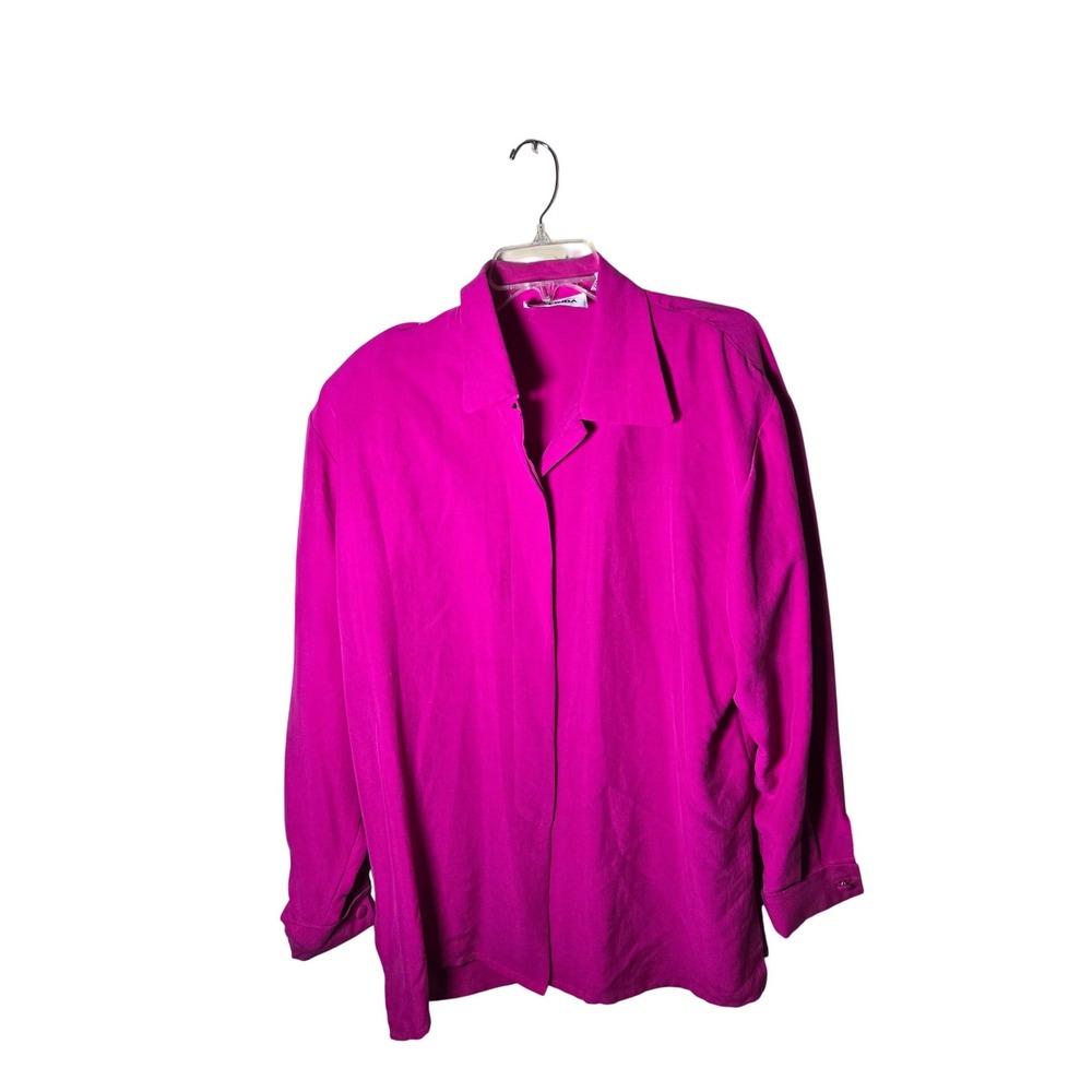 Galinda Silk Button Down Shirt Womens Large Pink Excellent Hidden Placket Blouse